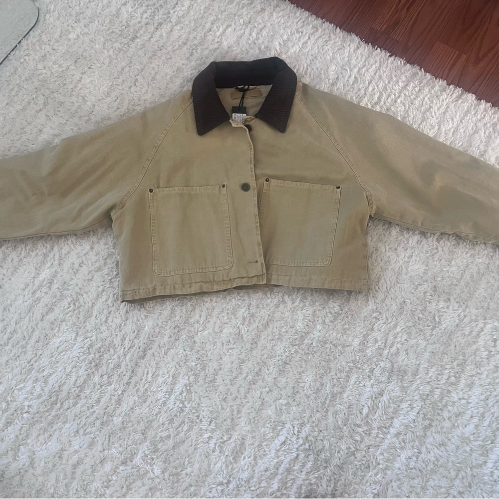 Blank NYC Breaking Camp Beige Cropped Jacket with Brown Corduroy Collar (NWT) - Picture 6 of 16